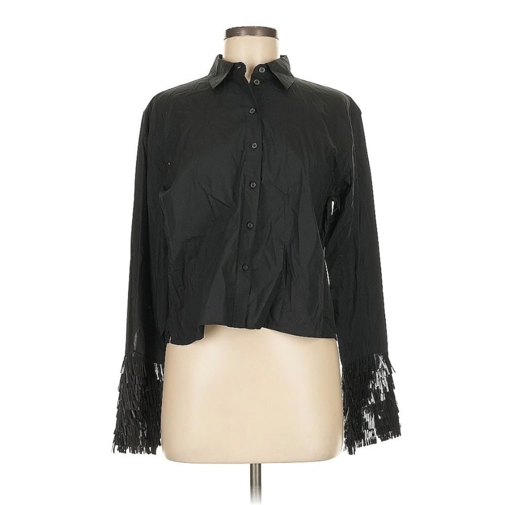 J. Crew Black top with sequin cuffs SZ 4 NWT